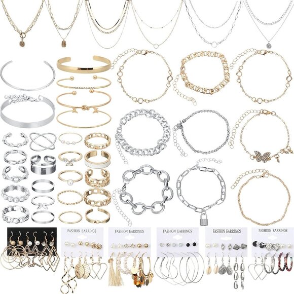 78-Piece Women's Jewelry Set - Necklaces Earrings Rings & Bracelets in Gold &